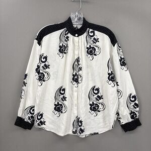 Alix Of Bohemia Blouse Womens XS White Floral High Neck Button Front Boho
